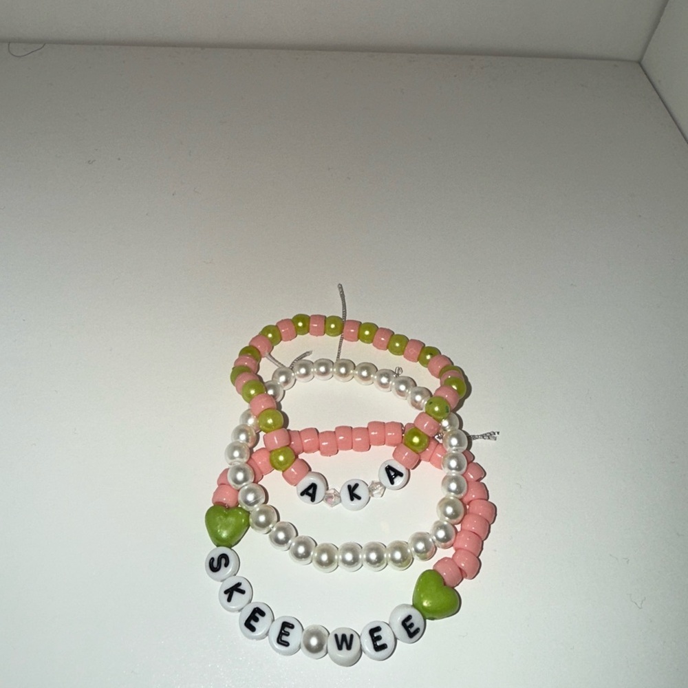 Pink and Green Beaded Bracelets